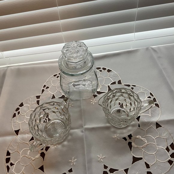 Vintage cream and sugar set, and glass candy dish - Picture 1 of 5
